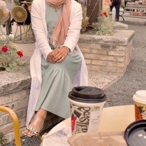 Mint green maxi dress with white sleeves